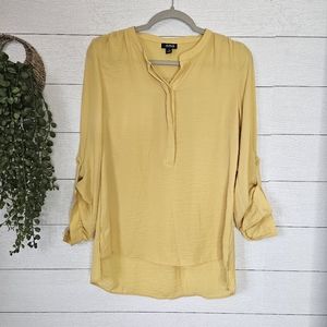 New NWT A.n.a Top Womens Small Mustard Yellow Popover Long Sleeve Blouse Shirt